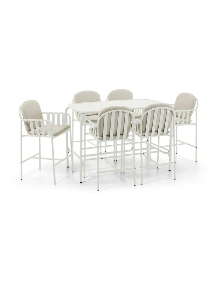 Mornington Outdoor 1.5m Bar Setting with 6x Stools White image 1