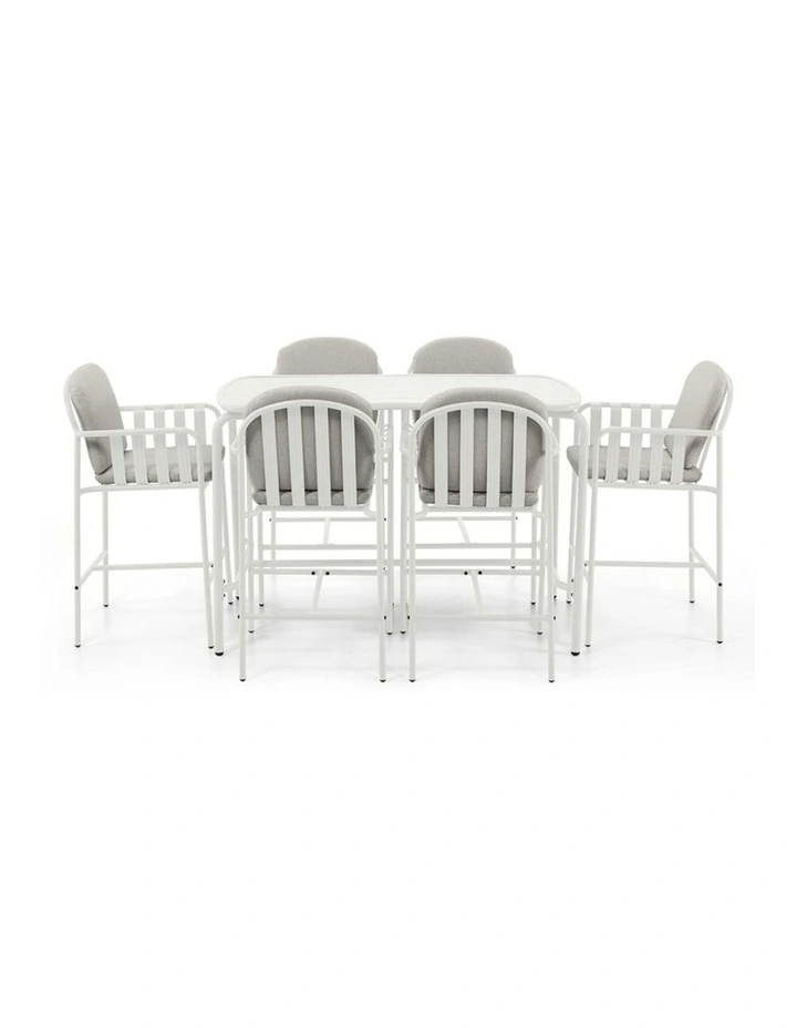 Mornington Outdoor 1.5m Bar Setting with 6x Stools White image 3