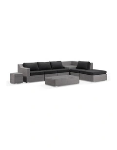 Milano Outdoor Chaise Lounge Brushed Grey With built in Corner Table & Denim Cushions