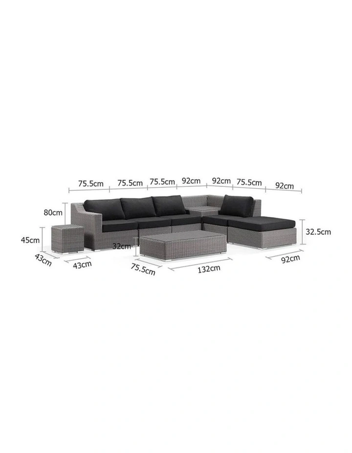 Milano Outdoor Chaise Lounge Brushed Grey With built in Corner Table & Denim Cushions image 2