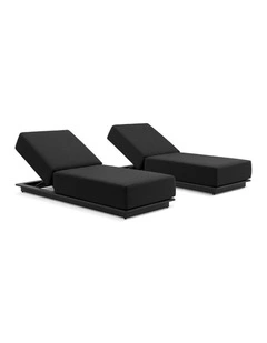 Whitehaven Outdoor Aluminium Single Sun lounge Set Charcoal & Denim Cushions