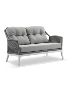 Hugo 2 Seater Outdoor Aluminium and Rope Lounge White & Grey rope/ Olefin Cushions