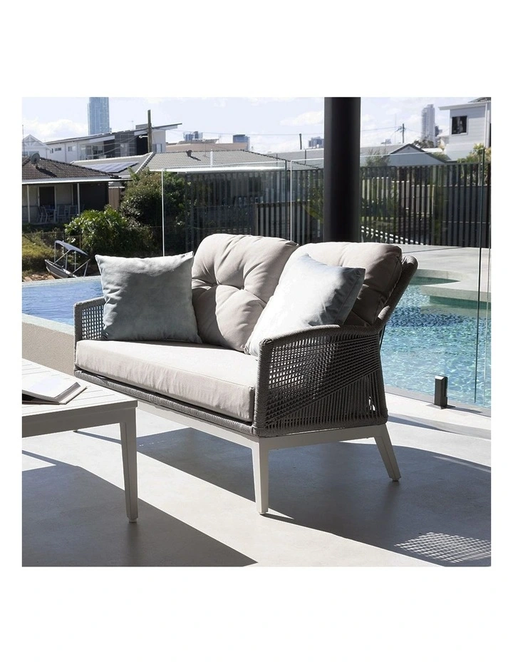 Hugo 2 Seater Outdoor Aluminium and Rope Lounge White & Grey rope/ Olefin Cushions image 2