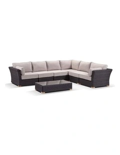 Coco Corner Outdoor Wicker Modular Lounge Setting Chestnut Brown & Latte Cushions