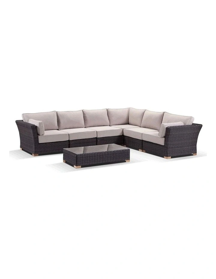 Coco Corner Outdoor Wicker Modular Lounge Setting Chestnut Brown & Latte Cushions image 1