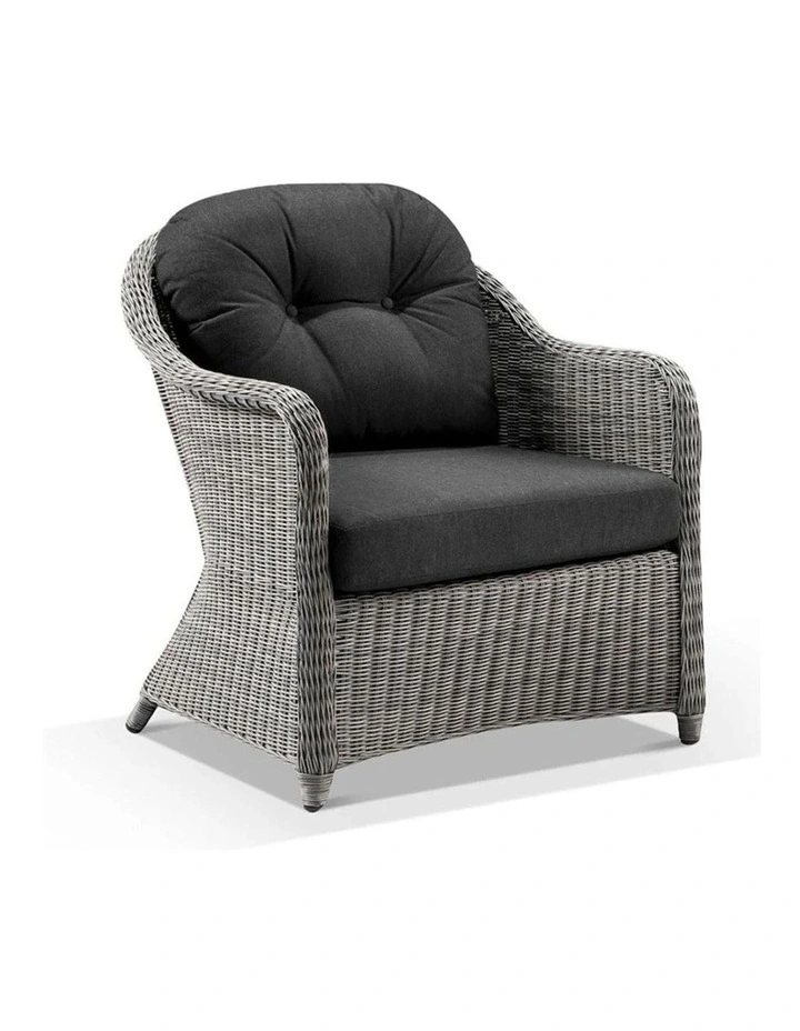 Plantation Outdoor Wicker 3 1 1 Lounge Set Brushed Grey With Coffee Table & Denim Cushions image 3