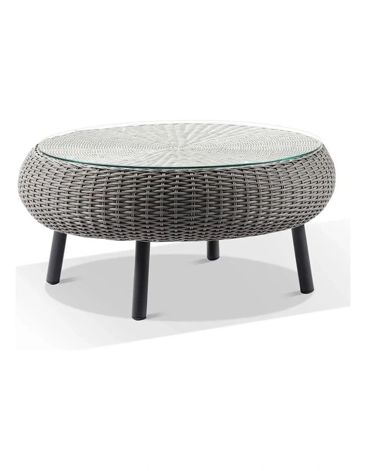 Plantation Outdoor Wicker 3 1 1 Lounge Set Brushed Grey With Coffee Table & Denim Cushions image 4