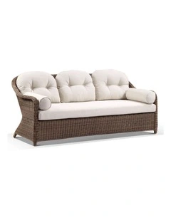 Plantation Outdoor Wicker 3 Seater Rattan Lounge Brushed Wheat & Cream Cushions