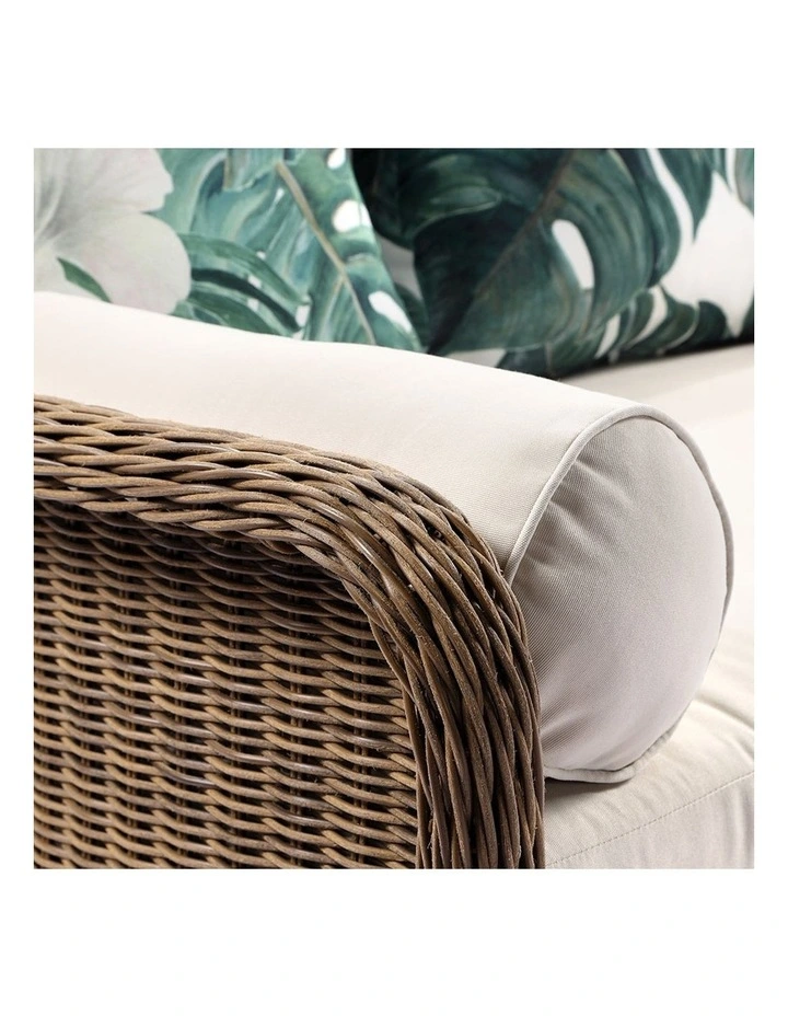 Plantation Outdoor Wicker 3 Seater Rattan Lounge Brushed Wheat & Cream Cushions image 3