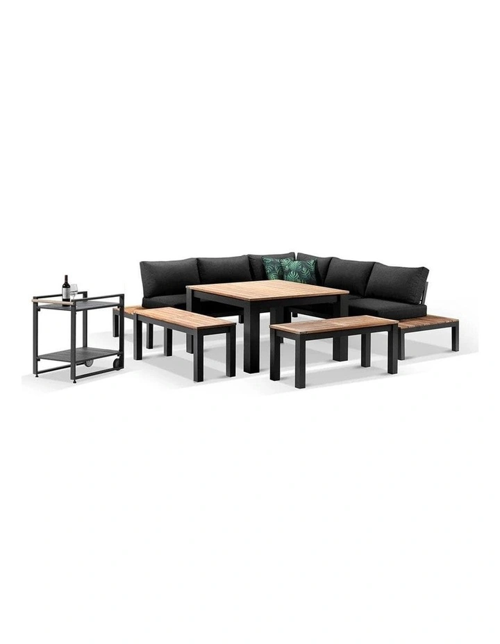 Nova Aluminium Lounge and Dining Setting Charcoal With Cart & Denim Grey Cushions image 1