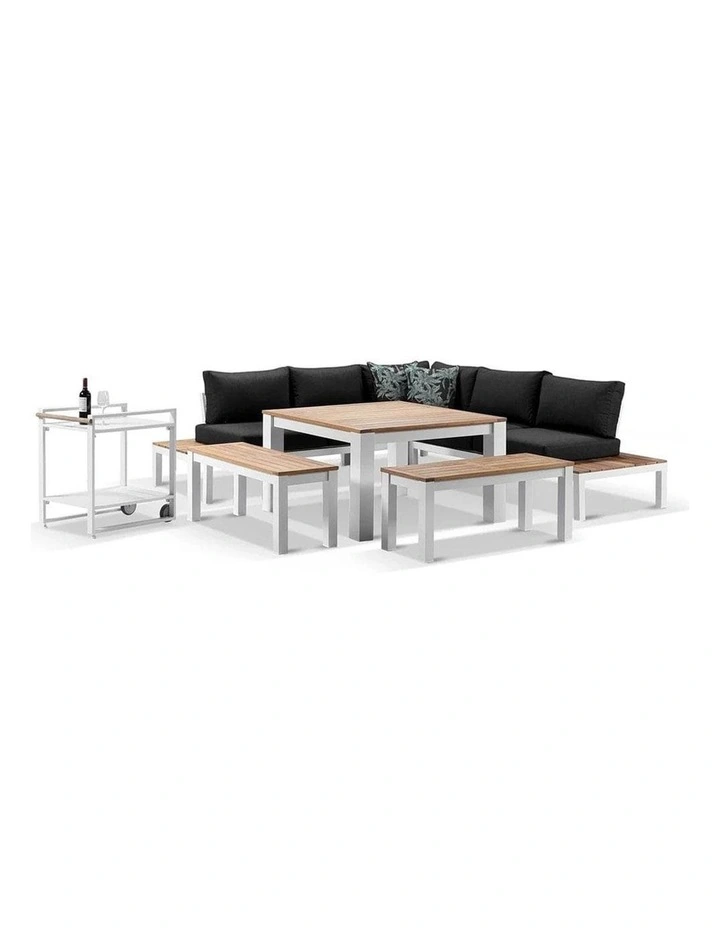 Nova Aluminium Lounge and Dining Setting Charcoal With Cart & Denim Grey Cushions image 2