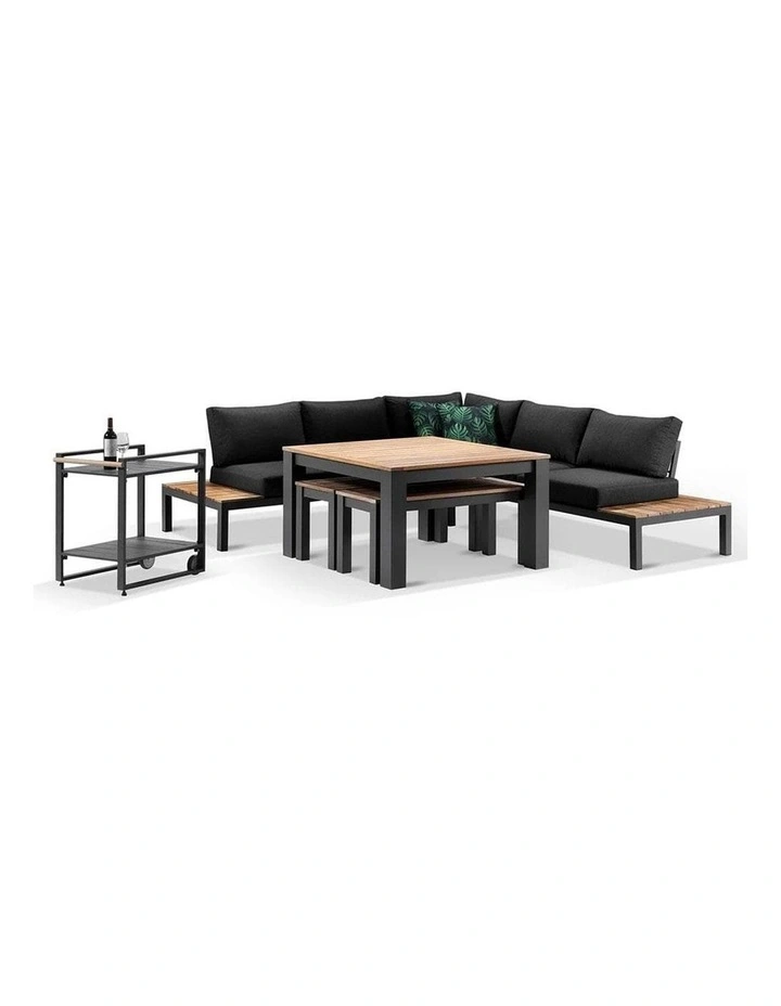 Nova Aluminium Lounge and Dining Setting Charcoal With Cart & Denim Grey Cushions image 3