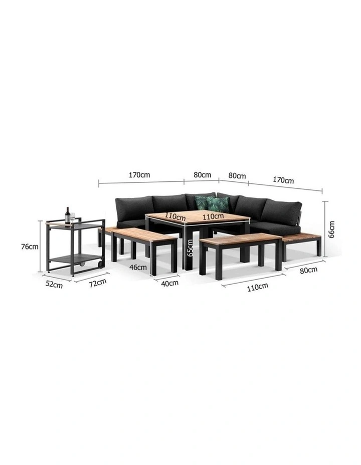 Nova Aluminium Lounge and Dining Setting Charcoal With Cart & Denim Grey Cushions image 7
