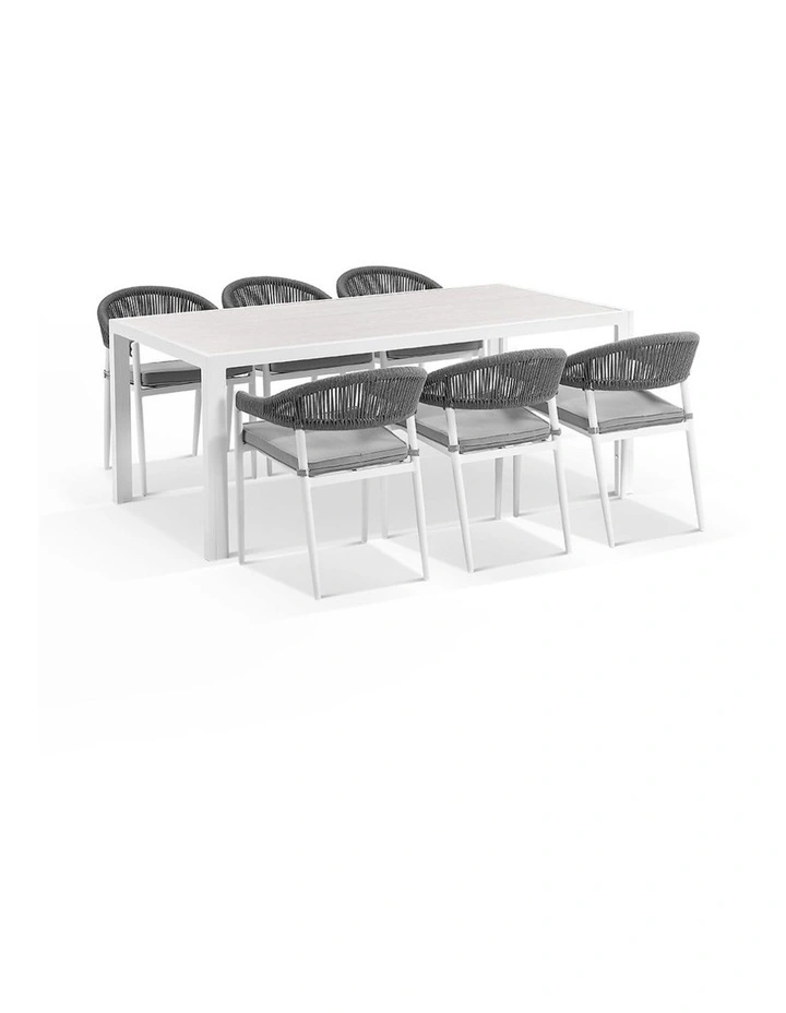 Alpine Outdoor Aluminium & Ceramic Table with 6 Finley Rope Stackable Chairs Frost White image 2