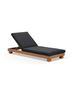 Santorini Aluminium Outdoor Sun Lounge Teak Look & Denim Grey Cushions