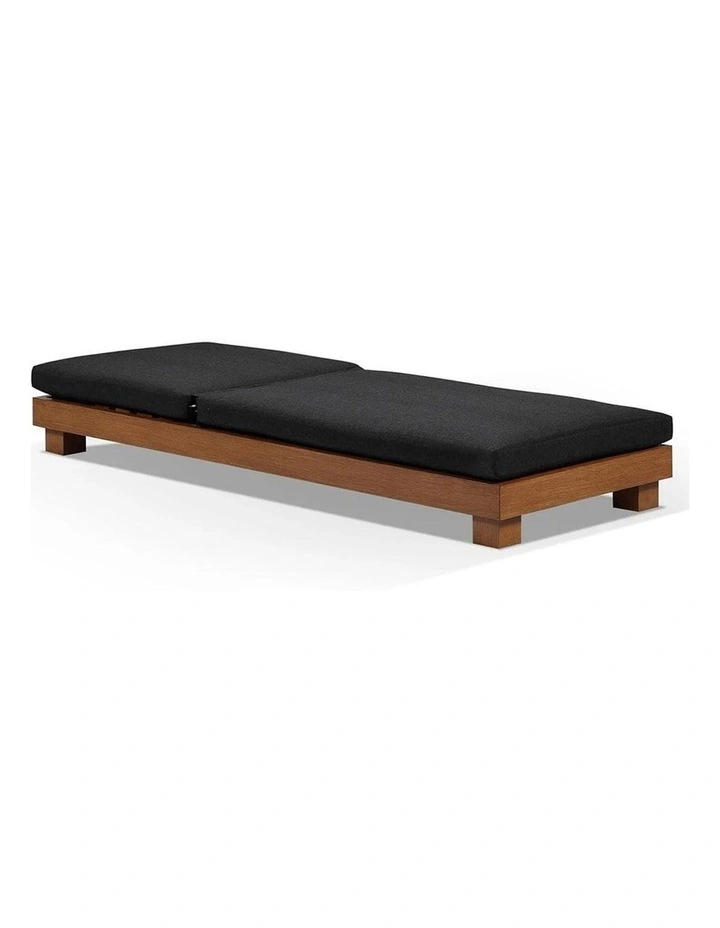 Santorini Aluminium Outdoor Sun Lounge Teak Look & Denim Grey Cushions image 2