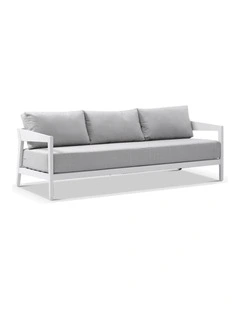 Bronte 3 Seater Outdoor Aluminium Lounge White & Textured Olefin Grey Cushions