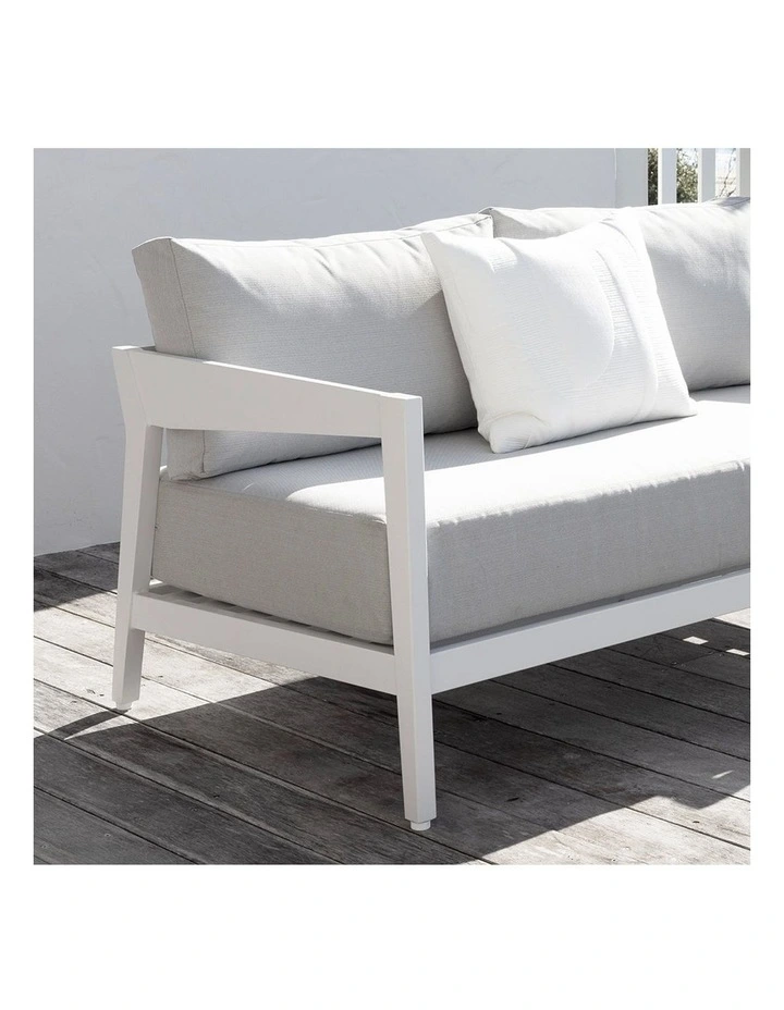 Bronte 3 Seater Outdoor Aluminium Lounge White & Textured Olefin Grey Cushions image 3
