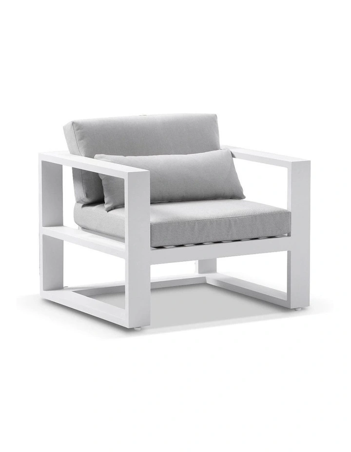 Santorini 3 1 1 Aluminium Lounge Setting White With Coffee Table & Olefin Light Grey Cushions image 3
