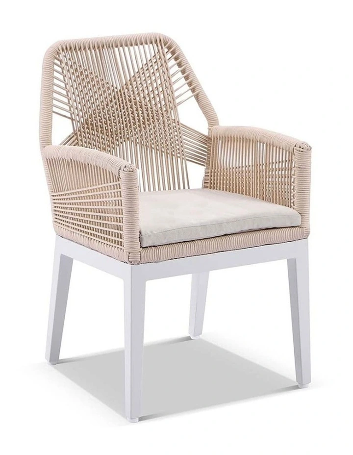 Houston Outdoor 1.8m Aluminium Dining Setting White With 8 Hugo Chairs & Cream Rope/Cream Cushions image 2