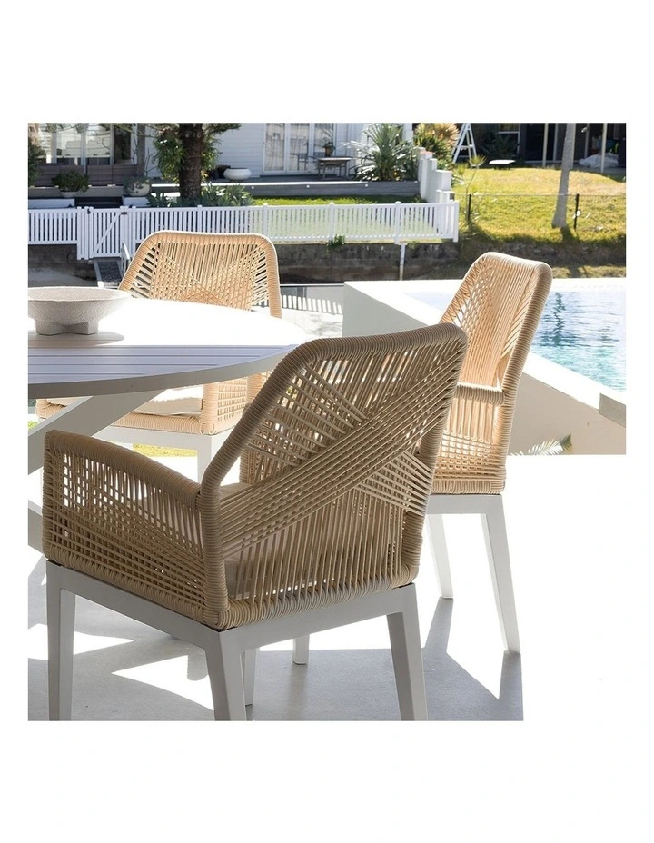 Houston Outdoor 1.8m Aluminium Dining Setting White With 8 Hugo Chairs & Cream Rope/Cream Cushions image 4
