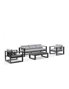 Santorini 3 1 1 Aluminium Lounge Setting Charcoal With Coffee Table & Olefin Light Grey Cushions