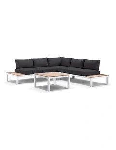 Nova Package A Outdoor Aluminium Modular Corner Lounge White & Denim Grey Cushions