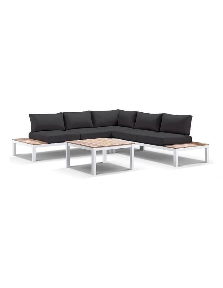 Nova Package A Outdoor Aluminium Modular Corner Lounge White & Denim Grey Cushions image 1