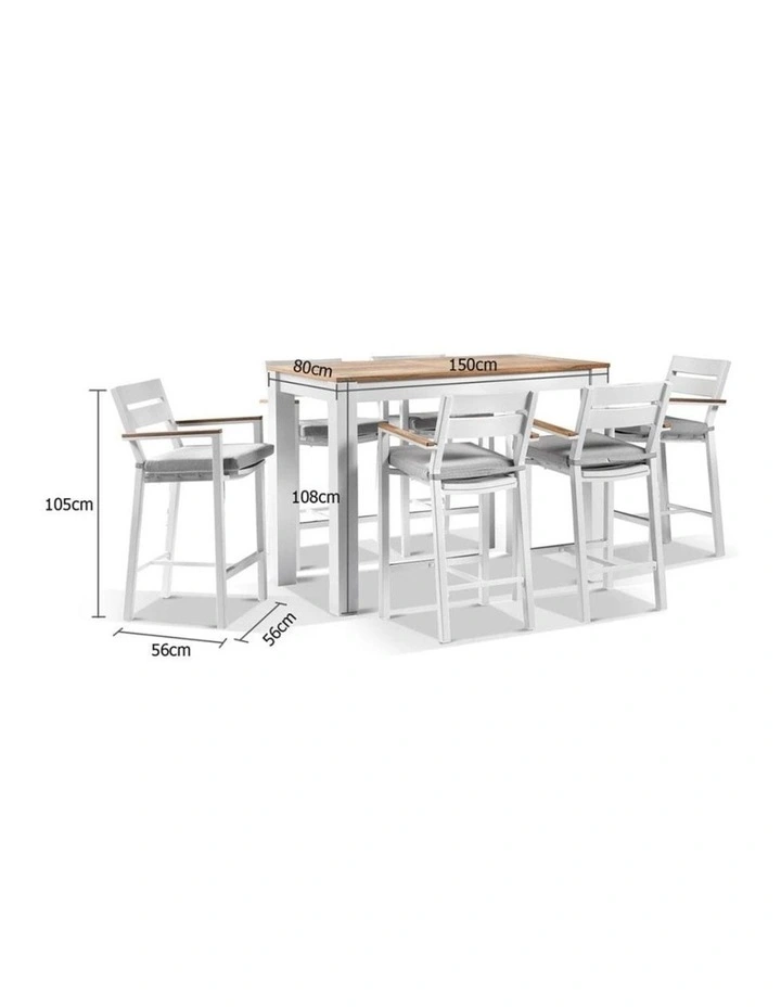 Balmoral 1.5m Aluminium Bar Table White With 6 Capri Stools & Textured Olefin Grey Cushions image 2