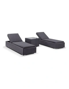 Breeze Outdoor Wicker Pool Sun Lounge Set Charcoal With Table & Denim Grey Cushions