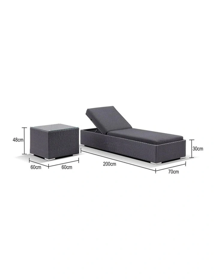 Breeze Outdoor Wicker Pool Sun Lounge Set Charcoal With Table & Denim Grey Cushions image 4