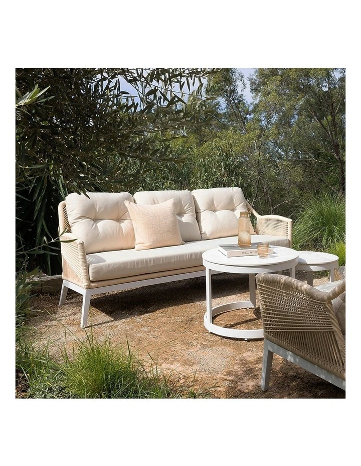 Hugo 3 Seater Outdoor Aluminium and Rope Lounge White & Cream Rope/Cream Cushions image 2