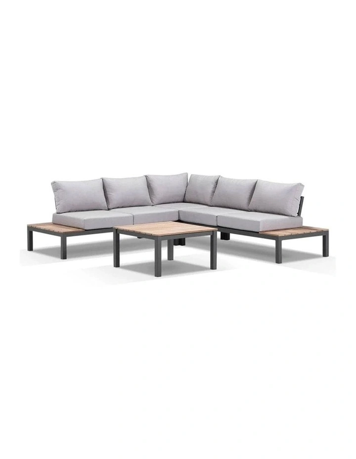 Nova Package A Outdoor Aluminium Modular Corner Lounge Charcoal & Textured Olefin Grey Cushions image 1