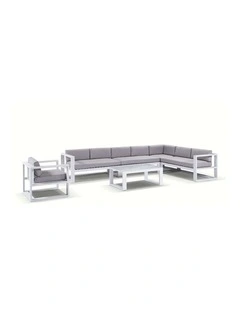 Santorini Package C Outdoor Aluminium Corner Lounge White & Textured Olefin Grey Cushions