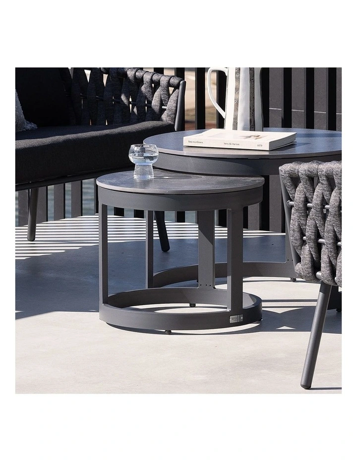 Hugo Outdoor Round Ceramic and Aluminium Side Table Charcoal image 2