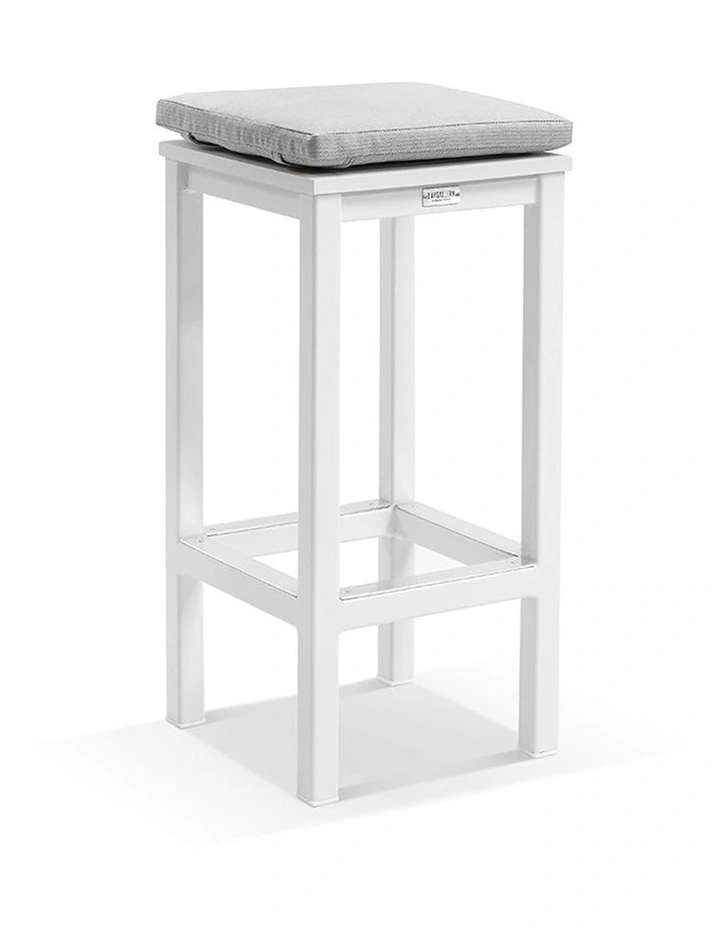 Santorini Outdoor 2m Bar Table White With 6 Avoca Stools & Textured Olefin Grey Cushions image 2
