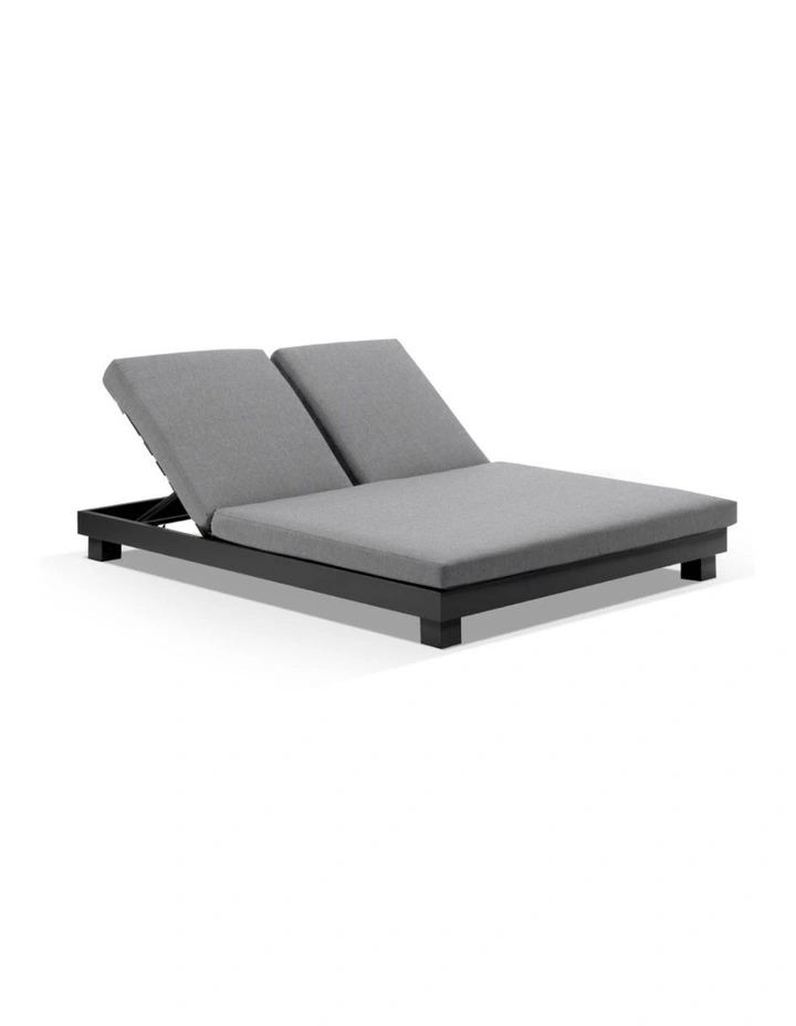 Santorini Aluminium Double Sun Lounge Charcoal & Sunbrella Cast Slate Cushions image 1