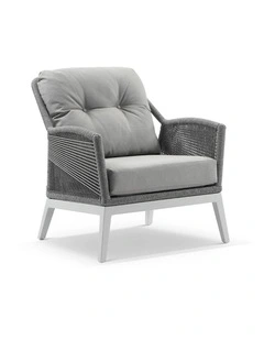 Hugo 1 Seater Outdoor Aluminium and Rope Lounge Chair White & Grey Rope/Textured Olefin Cushions