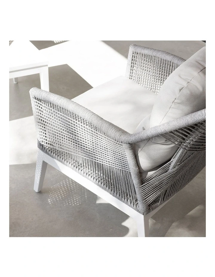 Hugo 1 Seater Outdoor Aluminium and Rope Lounge Chair White & Grey Rope/Textured Olefin Cushions image 3