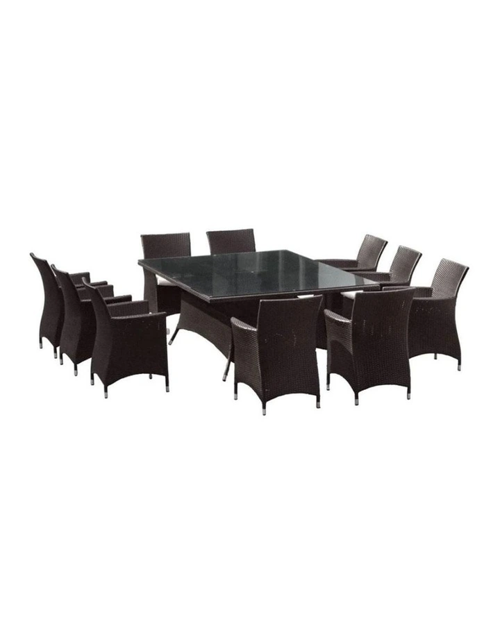 Sorrento 10 Seater Glass Top Outdoor Dining Set Charcoal With Wicker Chairs & Denim Grey Cushions image 1