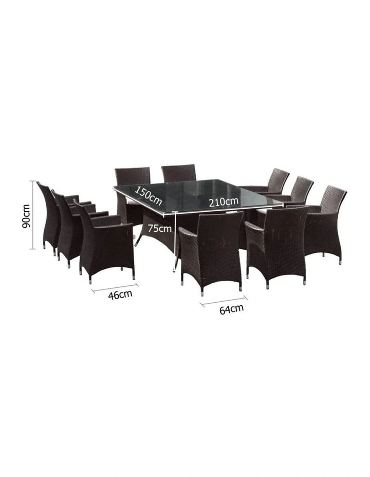 Sorrento 10 Seater Glass Top Outdoor Dining Set Charcoal With Wicker Chairs & Denim Grey Cushions image 3