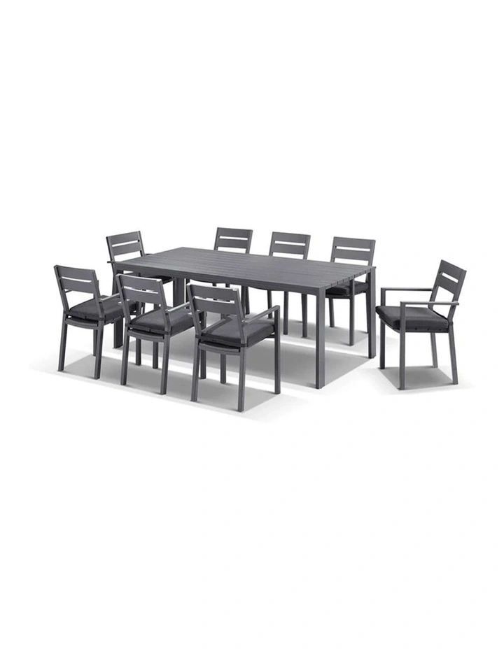 Capri 8 Seater Outdoor Aluminium Dining Setting Charcoal With Santorini Chairs & Denim Grey Cushions image 2