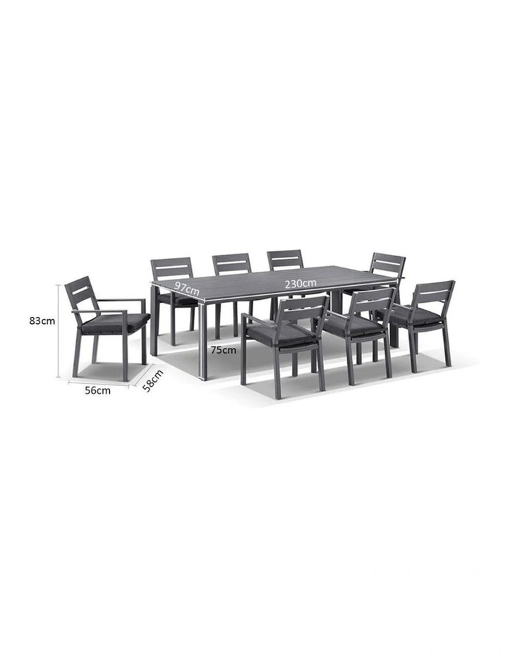 Capri 8 Seater Outdoor Aluminium Dining Setting Charcoal With Santorini Chairs & Denim Grey Cushions image 3