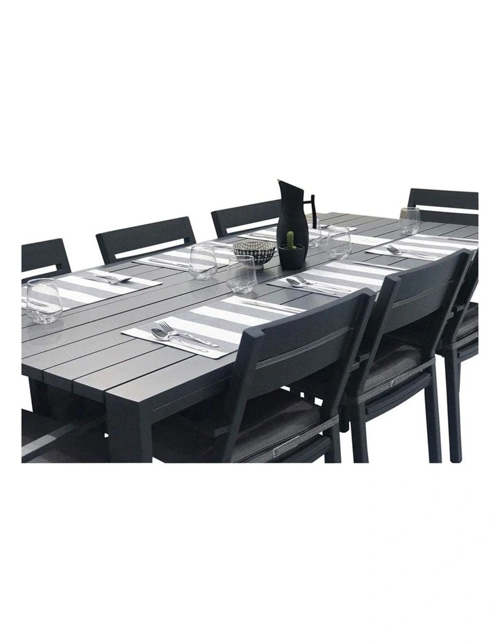 Capri 8 Seater Outdoor Aluminium Dining Setting Charcoal With Santorini Chairs & Denim Grey Cushions image 4