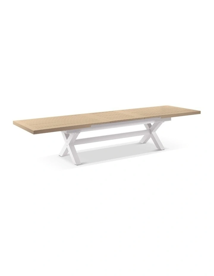 Austin Outdoor 3m-3.8m Extension Dining Table with Light Oak Aluminium Top White image 2
