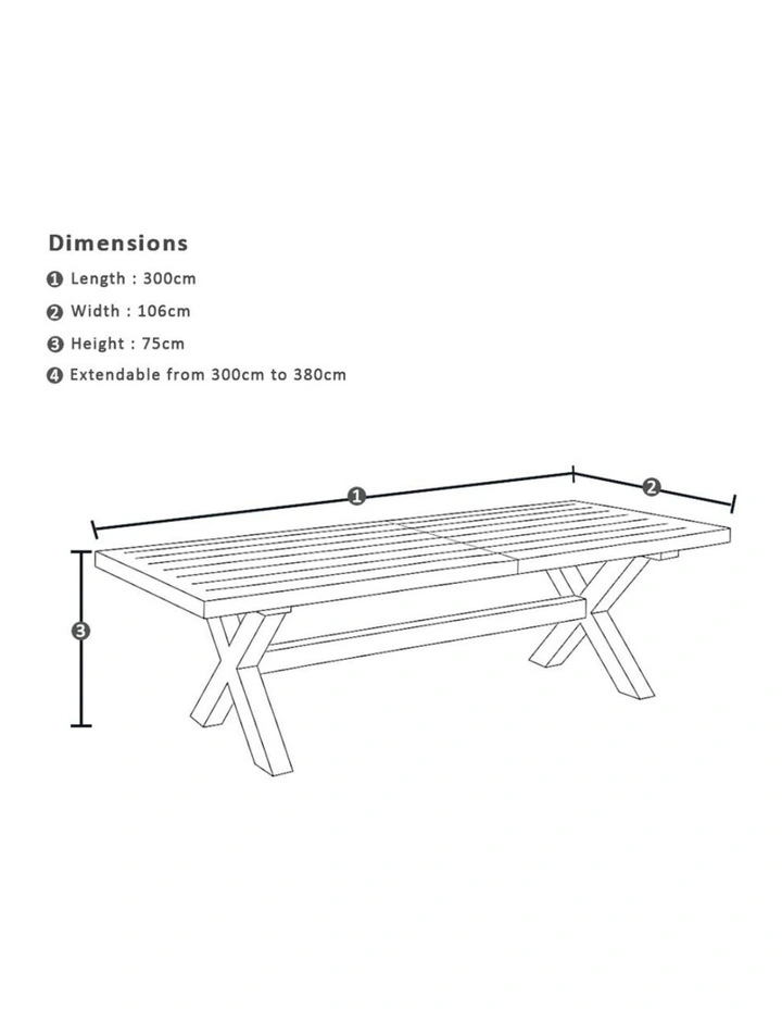 Austin Outdoor 3m-3.8m Extension Dining Table with Light Oak Aluminium Top White image 4