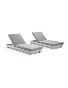 Santorini Outdoor Aluminium Pool Sun Lounge Set White & Textured Grey Cushions