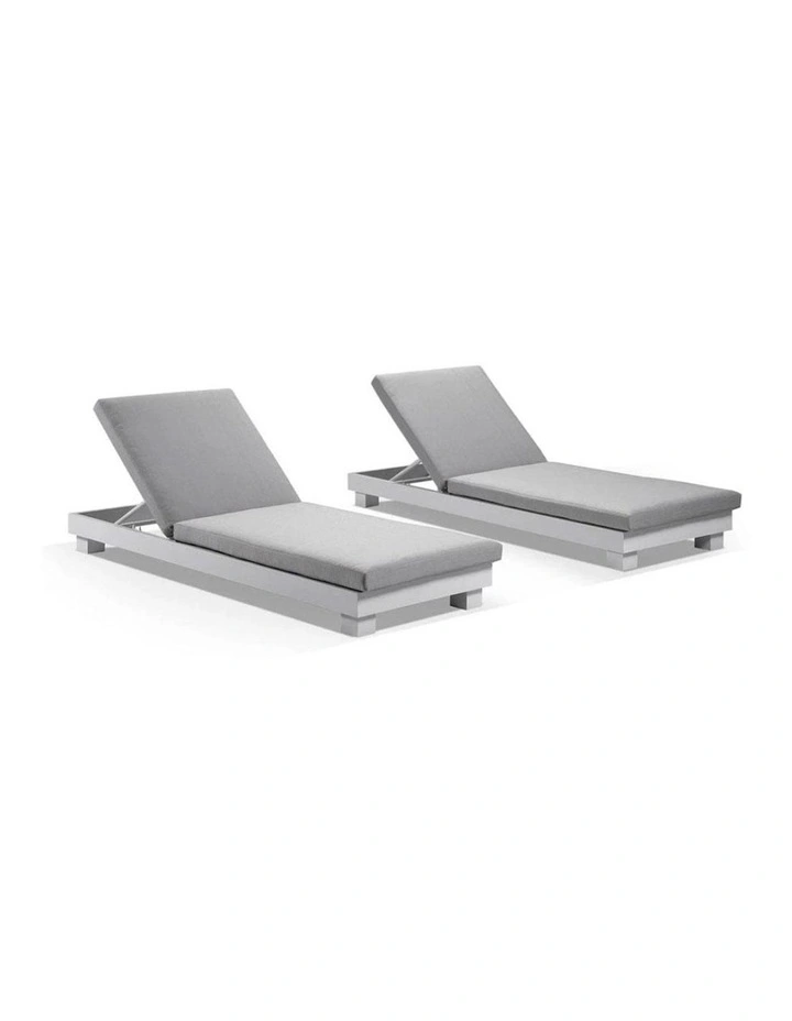 Santorini Outdoor Aluminium Pool Sun Lounge Set White & Textured Grey Cushions image 1