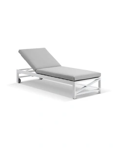 Kansas Outdoor Aluminium Sun Lounge on Wheels White & Textured Olefin Grey Cushions