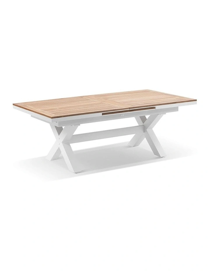 Austin Outdoor 2.2m - 3m Extension Teak Timber and Aluminium Dining Table White image 2